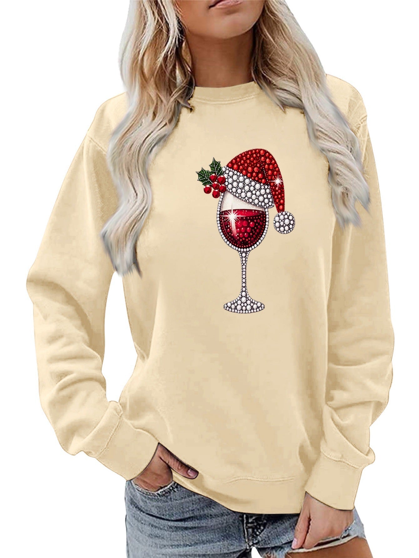 Damen Sweatshirt Weich Innenfutter Weinmotiv Eveloria