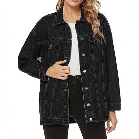 Damen Oversized Denimjacke Lässig Blau Eveloria