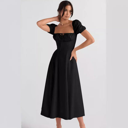 Eveloria Damen Midikleid Puffärmel Raffinierter Ausschnitt