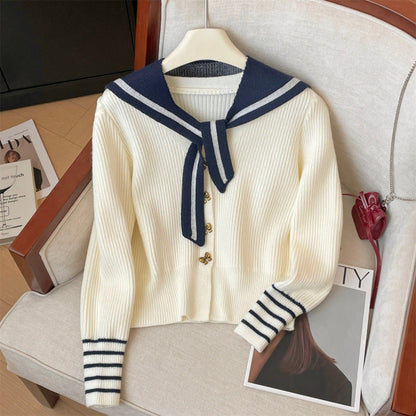 Damen Strickjacke Nautischer Kragen Dekorative Knöpfe Eveloria