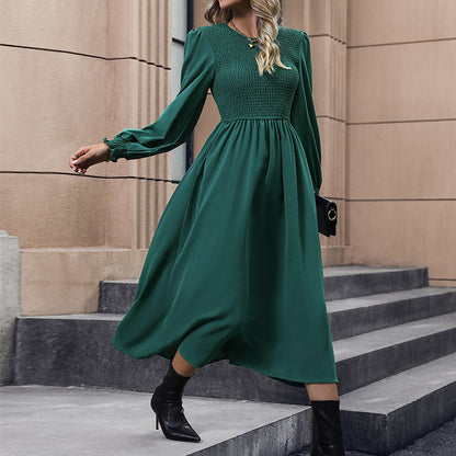 Damen Midikleid Strukturiertes Oberteil Fließender Rock Eveloria