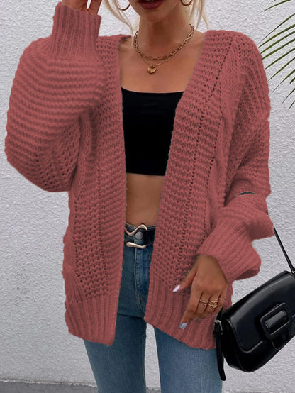 Damen Cardigan Grobstrick Lässiger Schnitt Bequeme Offene Taschen