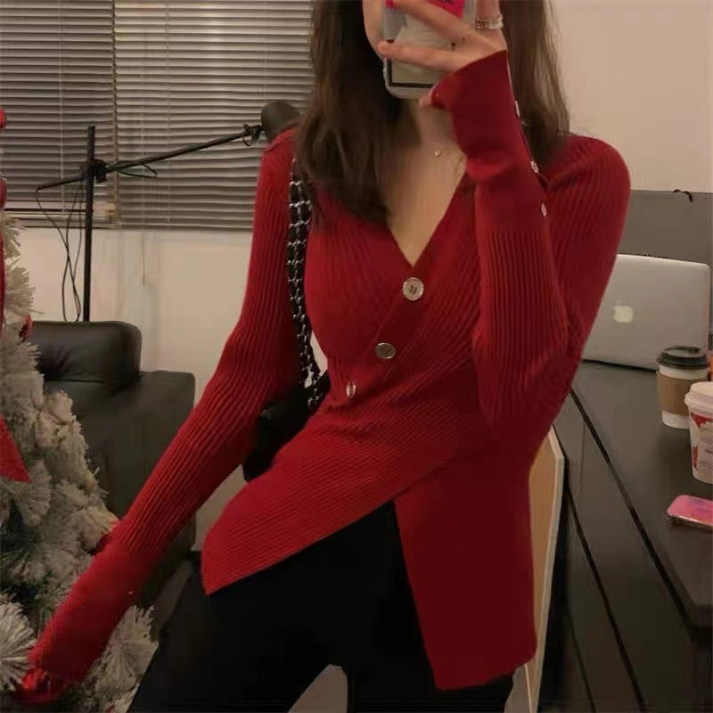 Damen Rippstrick-Cardigan mit Knöpfen und V-Ausschnitt