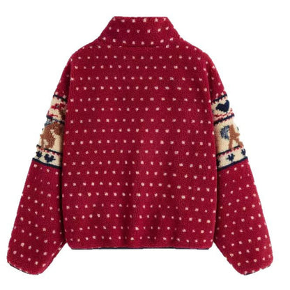 Damen Fleecejacke Tiermuster Hochkragen Eveloria