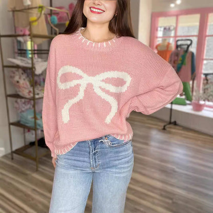 Damen Pullover Lässig Schleifenmuster Eveloria