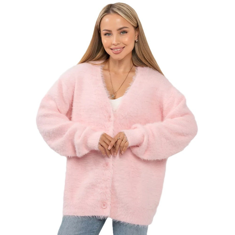 Damen Cardigan Weiches Strickmaterial Beige