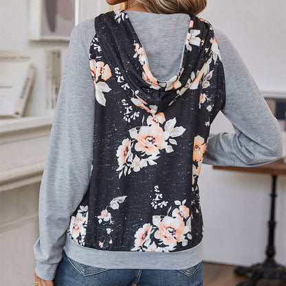 Damen Kapuzenpullover Floralmuster Lässig Grün Eveloria