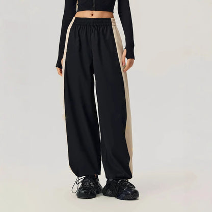 Damen Freizeithose Sportlich Mit Kontrastpanelen Schwarz - Eveloria