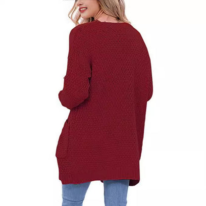 Damen Strickjacke Strukturiertes Muster Praktische Taschen Grau