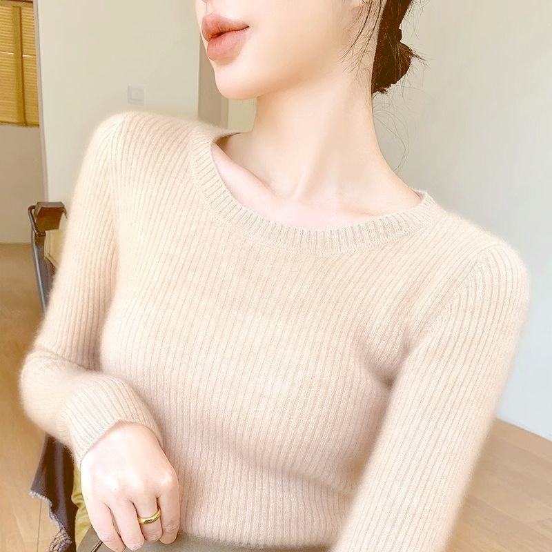 Damen Rippstrickpullover Rundhals Fein Eveloria