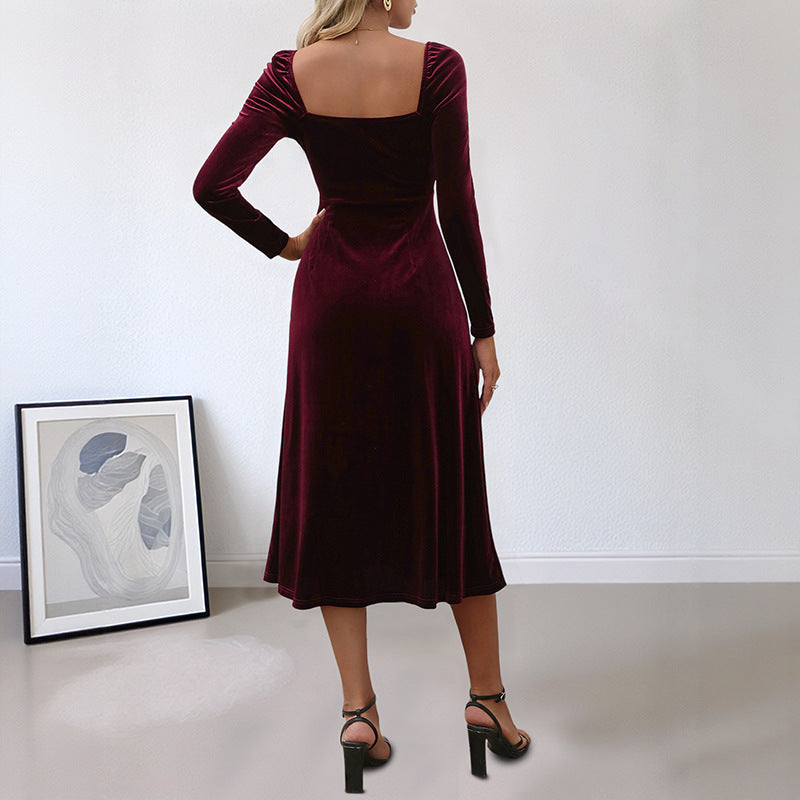 Damen Maxikleid V-Ausschnitt Langer Arm Eveloria