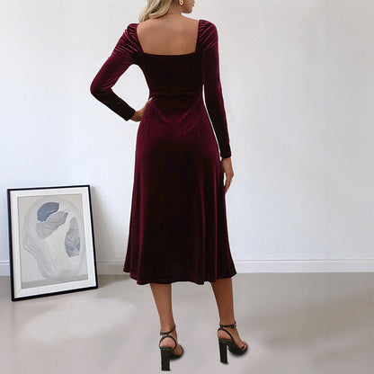 Damen Maxikleid V-Ausschnitt Langer Arm Eveloria