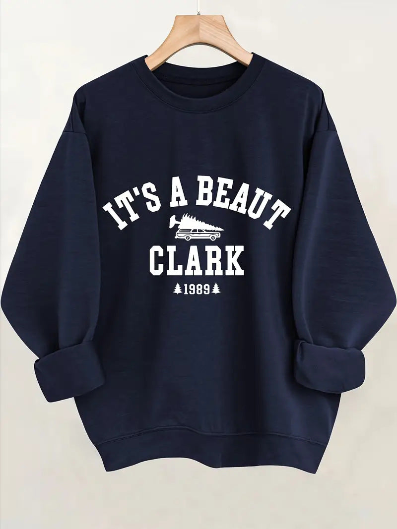 Damen Sweatshirt Lässiger Schriftzug Bequemer Schnitt Grau Eveloria