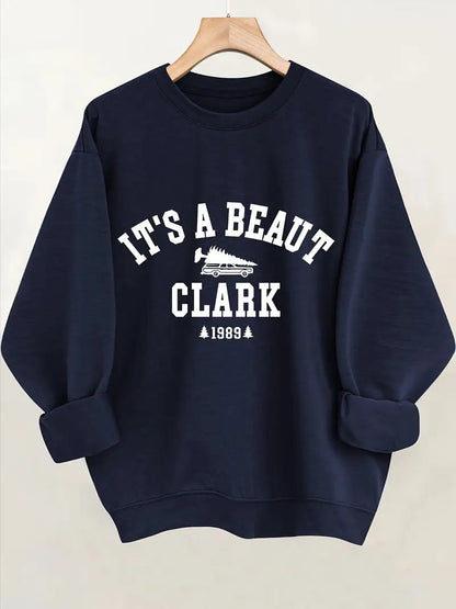 Damen Sweatshirt Lässiger Schriftzug Bequemer Schnitt Grau Eveloria