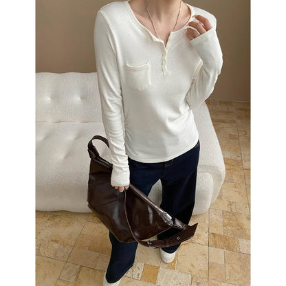 Damen Langarmshirt mit Knöpfen und Brusttasche Eveloria