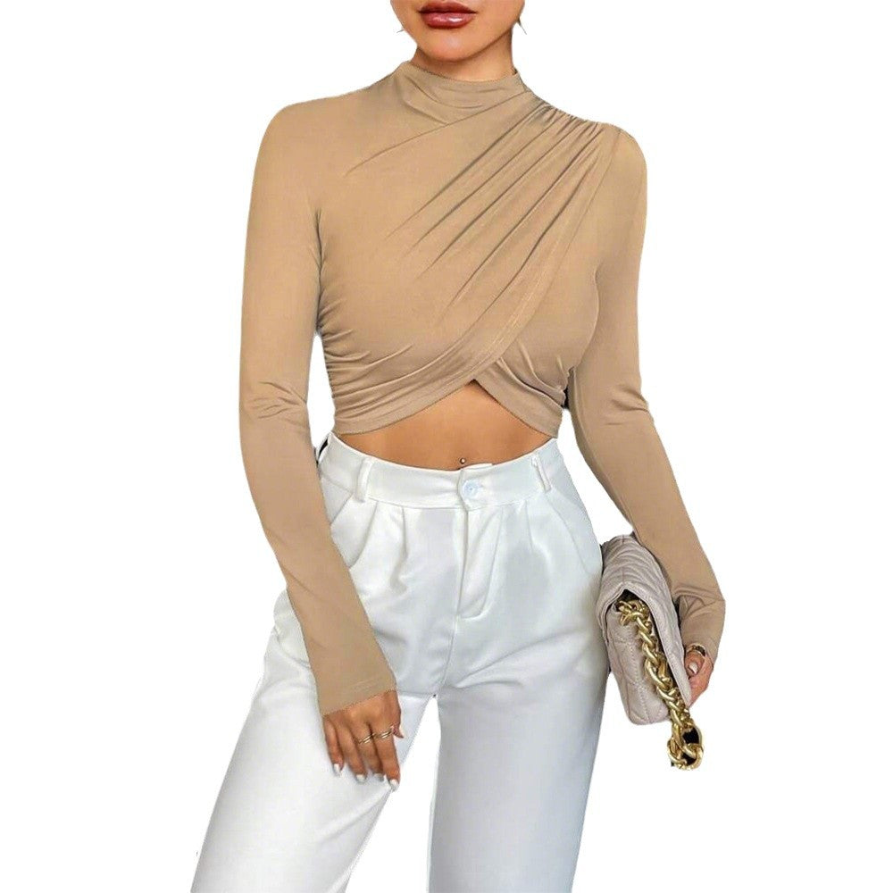 Damen Langarm Crop- Asymmetrisch Stehkragen Elegantes Design
