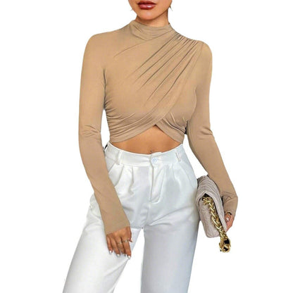 Damen Langarm Crop- Asymmetrisch Stehkragen Elegantes Design