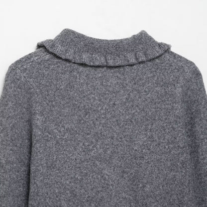 Damen Strickjacke Kragen Dekorativer Knopfverschluss
