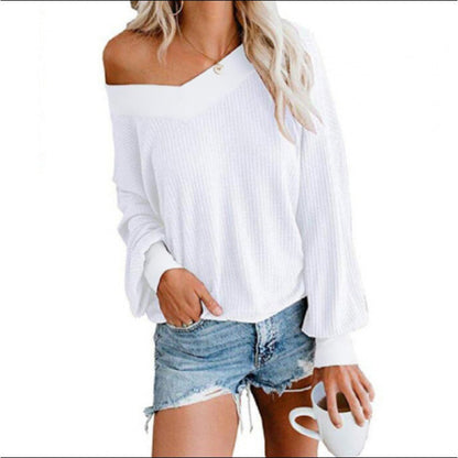 Damen Oversized Pullover Baumwoll V-Ausschnitt Rippdetails Grau