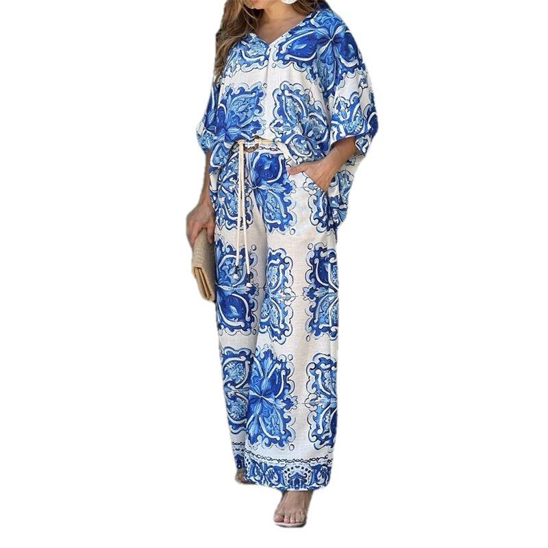 Damen Loungeanzug Floralprint Locker Passform