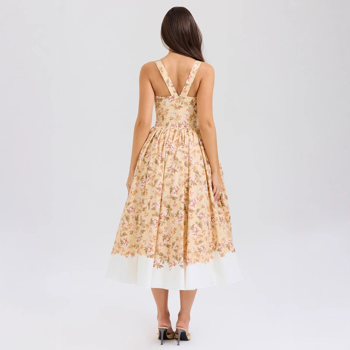 Damen Midi-Kleid Floralmuster Schmale Träger Eveloria
