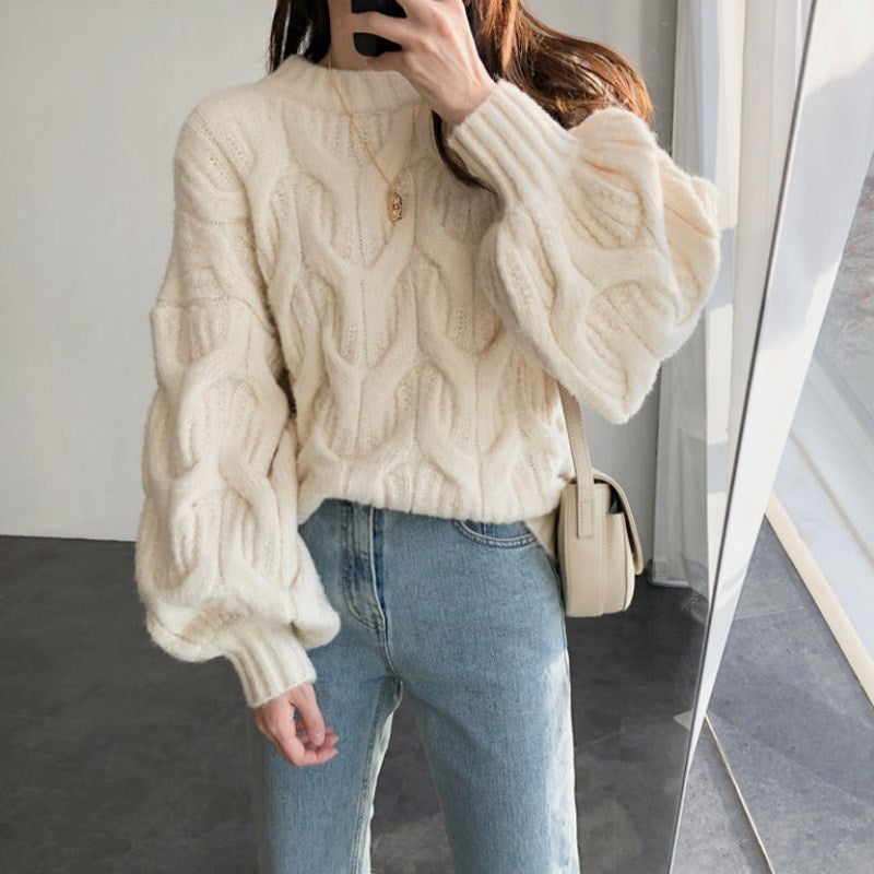 Damen Grobstrickpullover Zopfdesign Lässiger Schnitt Eveloria