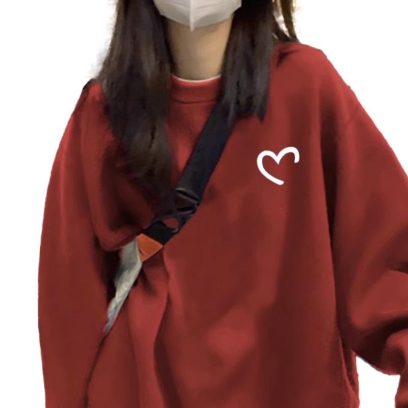 Damen Oversized Pullover Herzförmiges Motiv Weich Grün