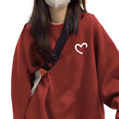 Damen Oversized Pullover Herzförmiges Motiv Weich Grün