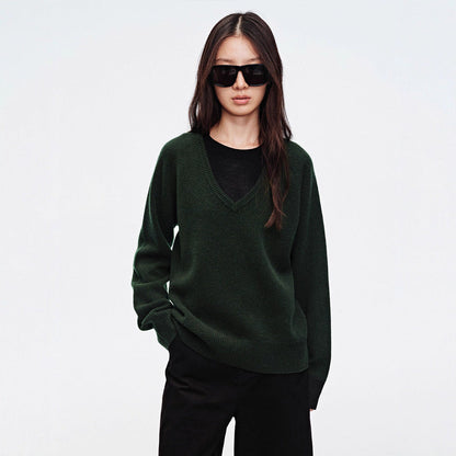 Damen Pullover V-Ausschnitt Kuschelig Grün Eveloria
