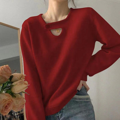 Damen Pullover Lässiger Schnitt Innovatives Knopfdetail Eveloria