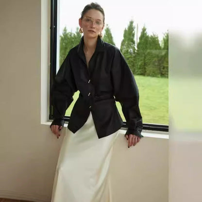 Damen Bluse Voluminöse Ärmel Raffinierte Knöpfe Eveloria