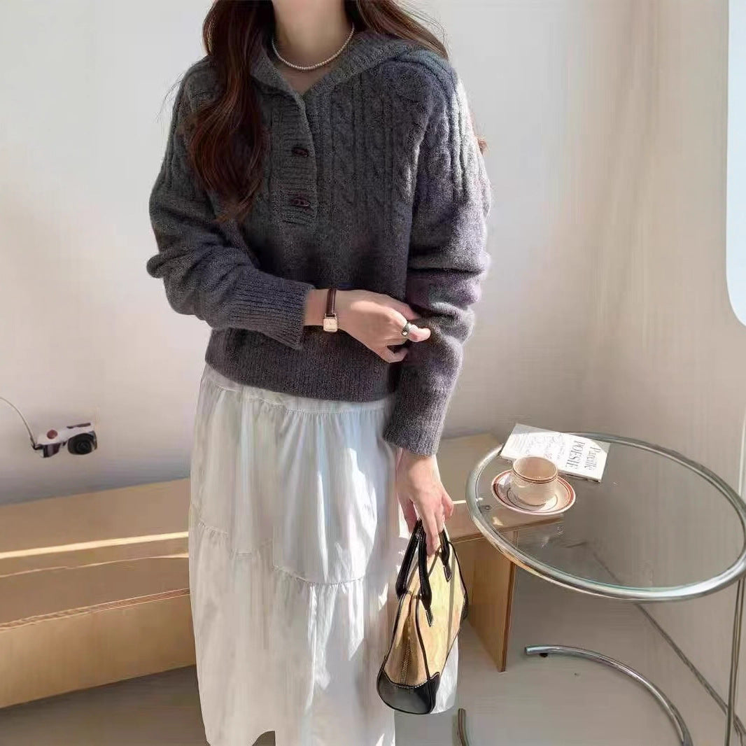 Damen Strickpullover Großer Kragen Eveloria