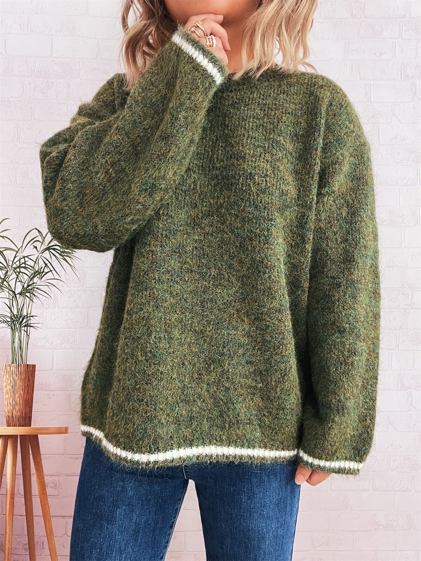 Damen Strickpullover Weich Lässig Beige