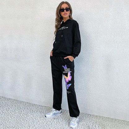Damen Hoodiekombination Sportlich Bunt Schmetterlings-Design