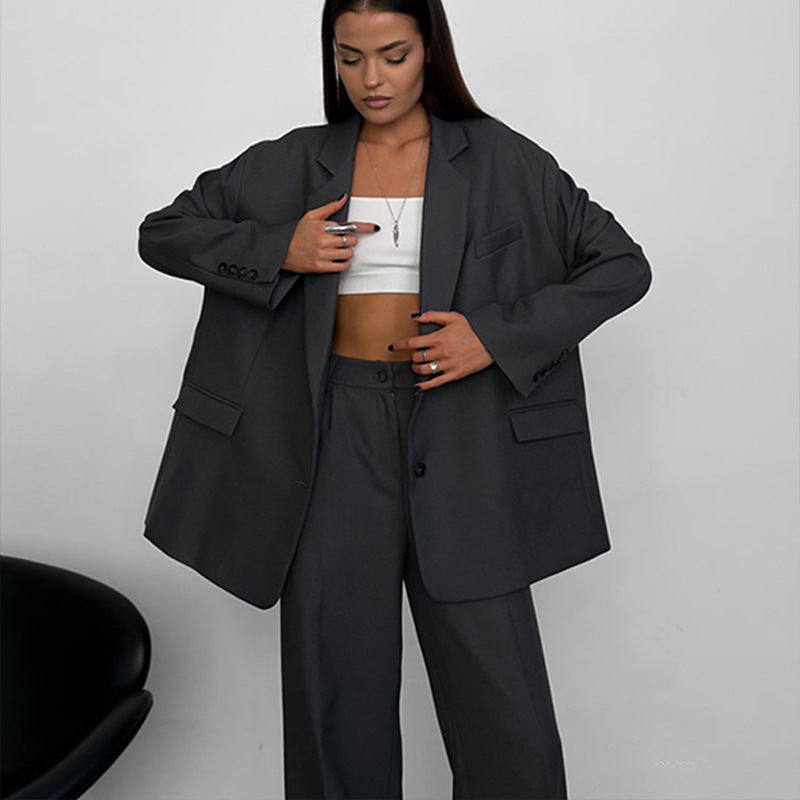 Damen Zweiteiler-Set Oversized Blazer Weite Hose Eveloria