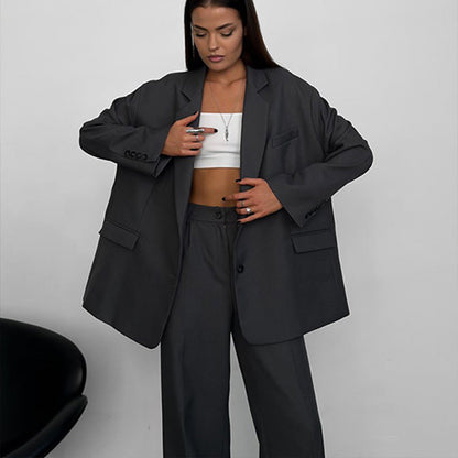 Damen Zweiteiler-Set Oversized Blazer Weite Hose Eveloria