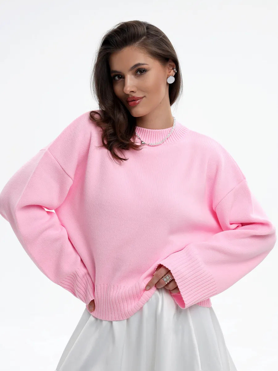Damen Sweater Weit Schnitt Strukturiertes Maschenbild Beige