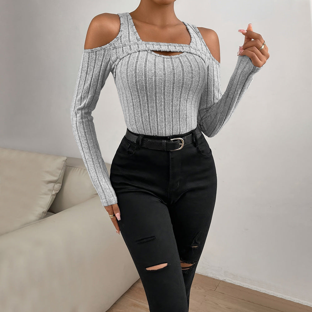 Damen Langarm- Strukturiert V-Ausschnitt Cut-Out-Details Eveloria