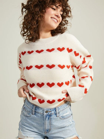 Damen Kuschelpullover Weiches Herzmuster Strick Eveloria