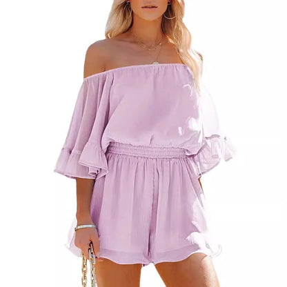 Damen Kurzoverall Off-Shoulder Voluminöse Ärmel Eveloria