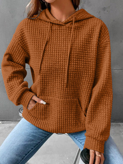 Damen Kapuzenpullover Waffelstruktur mit Kängurutasche Lässig Beige