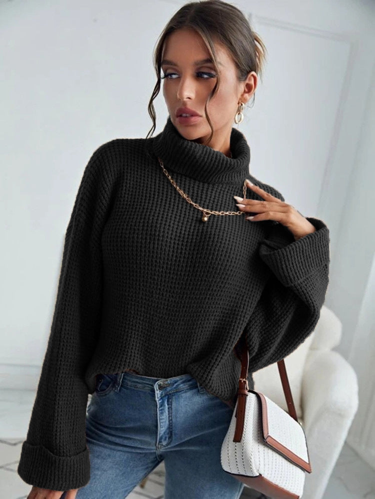 Damen Strickpullover Hohler Kragen Strukturierte Ärmel