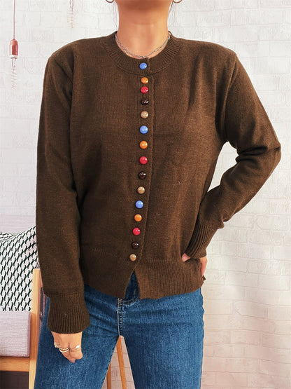 Damen Strickjacke Farbenfroh Knopfdetail