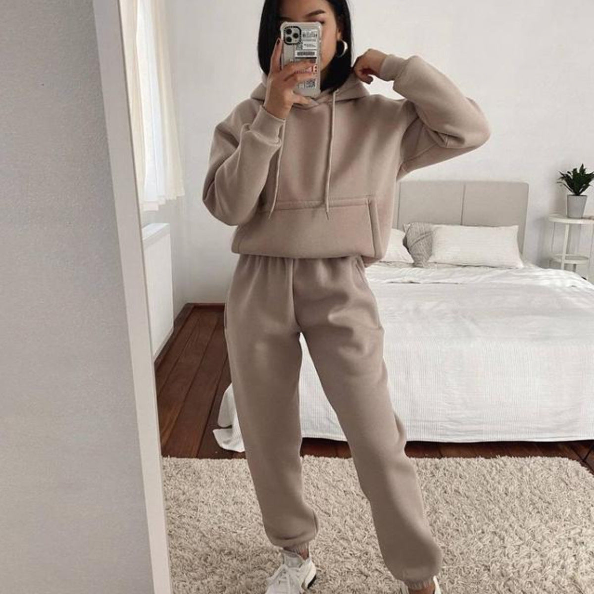 Damen Fleece-Joggingset mit Kapuze und elastischem Bund