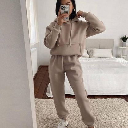 Damen Fleece-Joggingset mit Kapuze und elastischem Bund