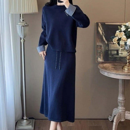 Damen Strickkleid mit Abnehmbarem Kragen und Tunnelzug Eveloria