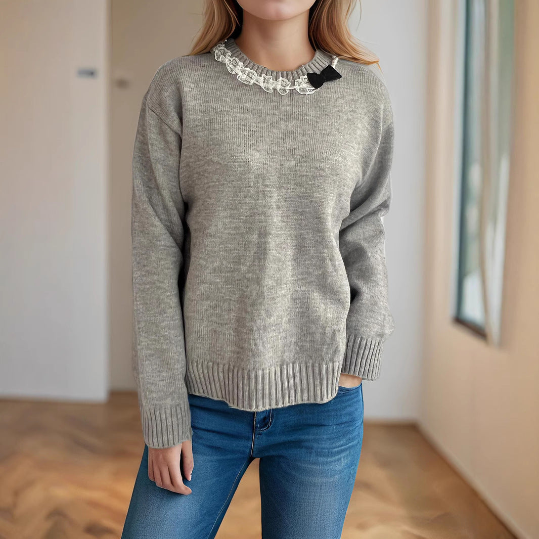 Damen Strickpullover Rüschendetails Eveloria - Eveloria