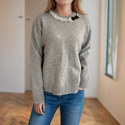 Damen Strickpullover Rüschendetails Eveloria - Eveloria