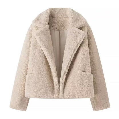Damen Fleecejacke Kuschelig Elegant Revers Taschen Eveloria