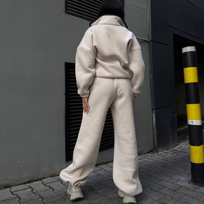 Damen Fleece-Jogginganzug Hochkragen Kängurutasche Eveloria